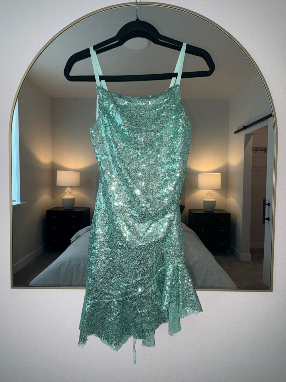 Source Unknown Sequin Cowl Slip Dress in Mint Green